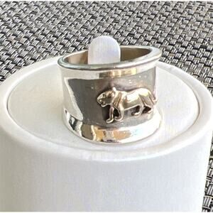 STERLING CIGAR BAND RING WITH 14K GOLD PANTHER/LION SIZE 7.5